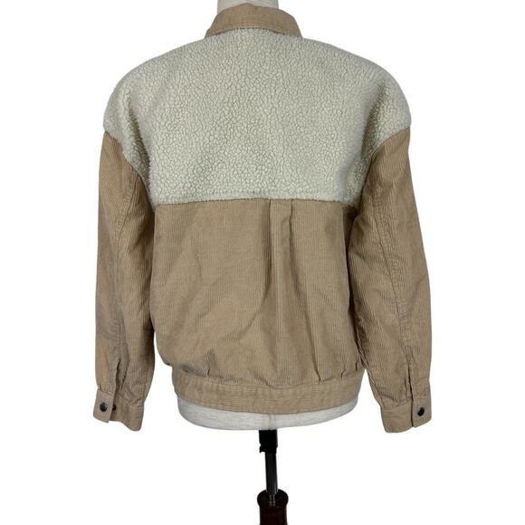 Quicksilver Jacket Women XS Tan Corduroy Sherpa Relaxed Amanda Field Shacket - Picture 4 of 13